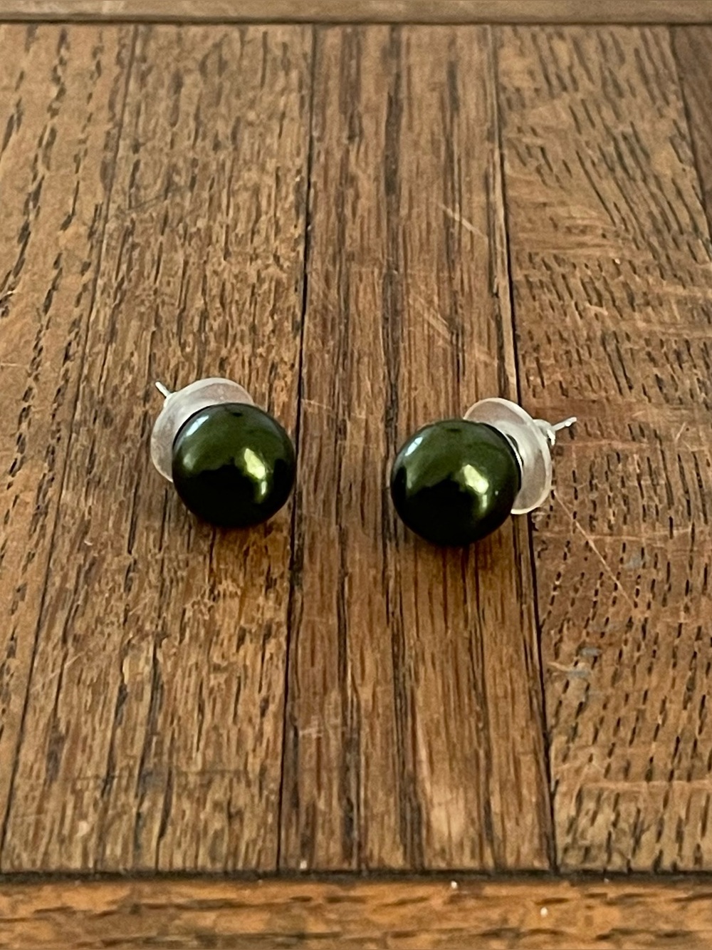 Faux green pearl earrings